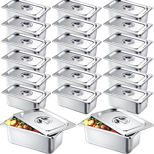 Zubebe 16 Pack Hotel Pan with Lid 4 Inch Deep Steam Table 0.9 mm Thick Stainless Steel Anti Steam Commercial Food Pans for Restaurant Buffet Event Catering Supplies(1/4 Size x 4 Inch Deep) - size: 1/4 Size x 4 Inch Deep