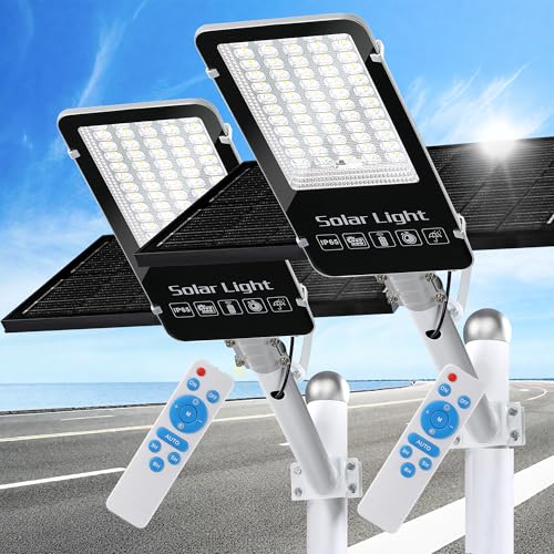 2 Pack 12000W Solar Street Lights Outdoor,6500K Solar Parking Lot Light Commercial Dusk to Dawn, Heavy Duty Split Type Solar Lights Outdoor Waterproof IP66 Remote Control, Street Light for Yard - size: 2 Pack
