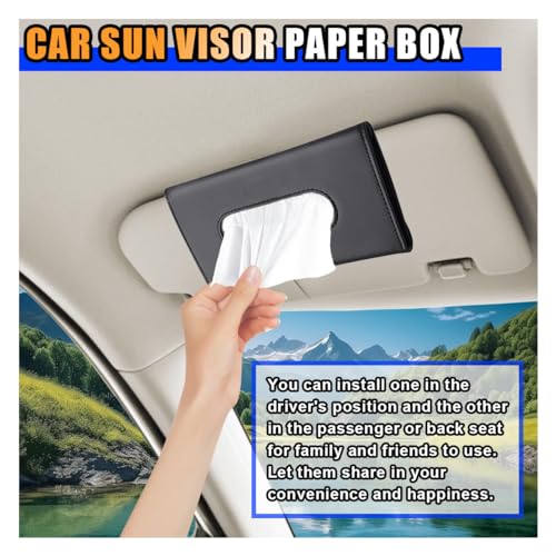2PCS Leather Sun Visor Tissue Holder, Napkin Dispenser, Mask Holder with Refill - Universal Car Accessory (Black)