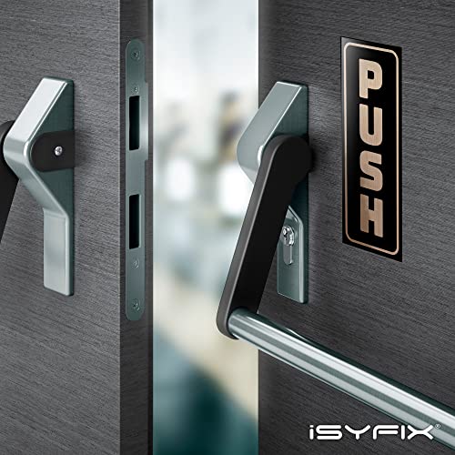 iSYFIX Push Pull Stickers Sign, 2x5 Inch, Brushed Gold/Black, 2 Pack - color: Brushed Gold / Black, size: Vertical 2x5