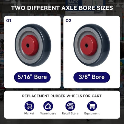 5'' Shopping Cart Wheels Replacement, 3/8" Casters Set of 4 Rubber Wheels for Cart Supermarket Grocery Retail Stores, Each Wheel Load 350lbs (4 Wheel) - style: Grey/Red (3/8'' Bore)