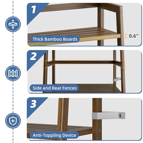 HITNET Ladder Shelf, 4-Tier Bamboo Bookshelf, Freestanding Open Display Storage Rack, Space Saving Flower Plant Display Stand for Bathroom Living Room, Walnut - color: Walnut