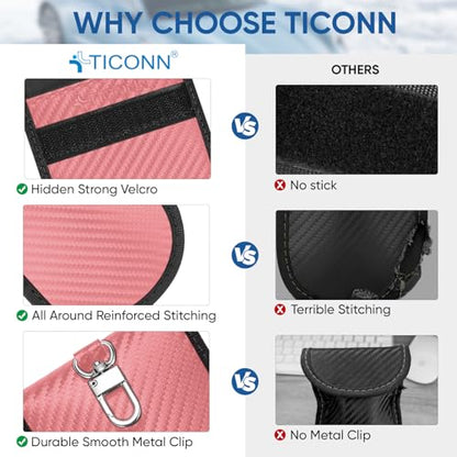 TICONN 2PK Faraday Bag for Car Key Fob, Anti-Theft NFC RFID Blocking Pouch - color: Pink, size: Small