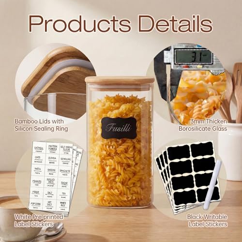 57 oz Square Glass Food Storage Containers with Airtight Bamboo Lids, 3Pack - color: 57oz 3 Pack