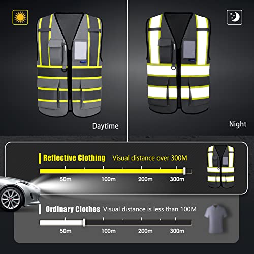 AYKRM Security Vest for Men Women 7 Pockets High Visibility Reflective Safety Vest Front Zipper Meets ANSI/ISEA - color: Grey-manage, size: 8X-Large