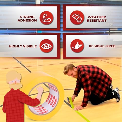XFasten Vinyl Floor Tape Yellow, 2 Inch x 36 Yards, Gym Floor Tape for Court Marking, Dancefloor, Gymnasium, Classroom, Safety Marking, Indoor and Outdoor Surfaces - Strong Adhesion, Residue-Free - color: Yellow
