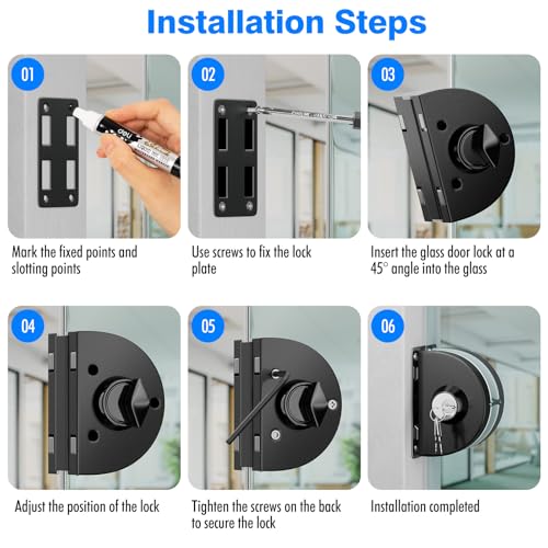 Ranbo No-Drill Single Glass Door Lock with Key for Swing/Sliding Door - color: LE-160 Brushed Black