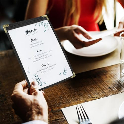 Menu Covers 25 Pack 5.5 x 8.5 inch - Black Vinyl Menu Holders | 2-View Waterproof Clear Sleeves Top-Loading for Restaurants, Cafes & Catering - color: 25 Pack Black, size: 1 Pages /2 Views-5.5"x8.5"