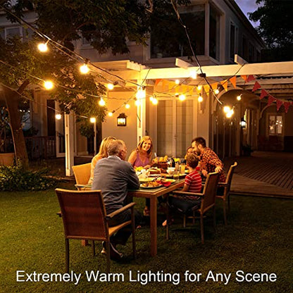 OHLUX Outdoor String Lights,110FT Dimmable Patio Lights with 52 Shatterproof 2200K LED G40 Bulbs(2 Spare),Waterproof Hanging Lights String for Outside Backyard Cafe Porch Deck Porch - size: 110FT
