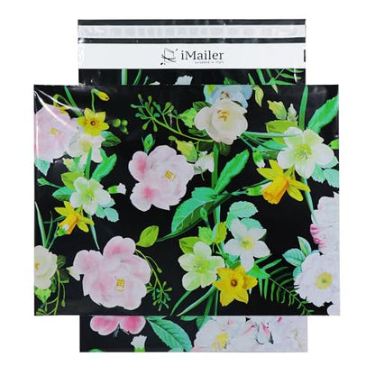 100 Count - 14.5 x 19 inch Poly Mailer Mailing Shipping Black Flower Envelope Package Bags-Self Seal… - color: Black Flower, size: 14.5" x 19"