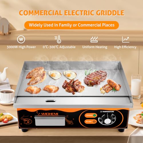 WICHEMI Electric Grill Commercial Griddle Flat Top Grill Teppanyaki Grill - color: Black+Orange