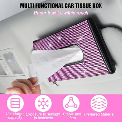 Rhinestone Leather Car Sun Visor Tissue Holder, Pink/Black - color: Pink+black