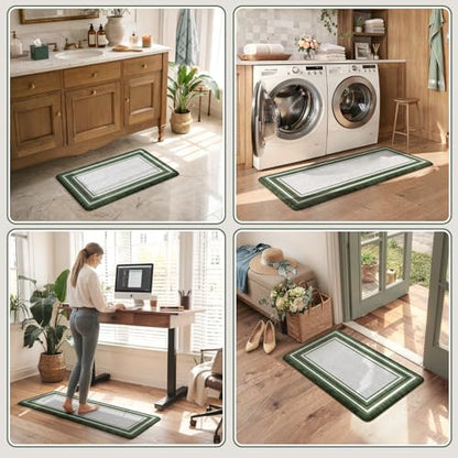 KIMODE Kitchen Mats Cushioned Anti Fatigue,Farmhouse Kitchen Rugs Sets of 2 - color: Dark Green, size: 17.3" x 47 "+ 17.3" x 29 "--0.47 inches