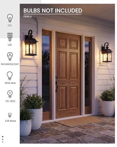 FEMILA 21" Outdoor Wall Light Fixture, 2 Pack Modern Outdoor Wall Sconce, Rust-Proof Waterproof Wall Light with Seeded Glass, Ideal for Porch, Patio, Entryway, Garage, 4FD54B2-2PK BK - color: Matte Black, Seeded Glass, size: 21", 2 Pack
