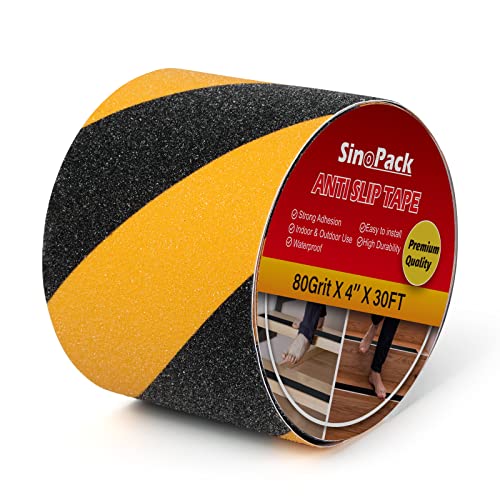 Grip Tape 4Inch x 30Ft Black & Yellow Heavy Duty Anti Slip Tape for Stairs Outdoor/Indoor Waterproof Safety Walk Non Skid Roll for Stair Steps Ramp Adhesive Traction Tread Staircases - color: Black & Yellow