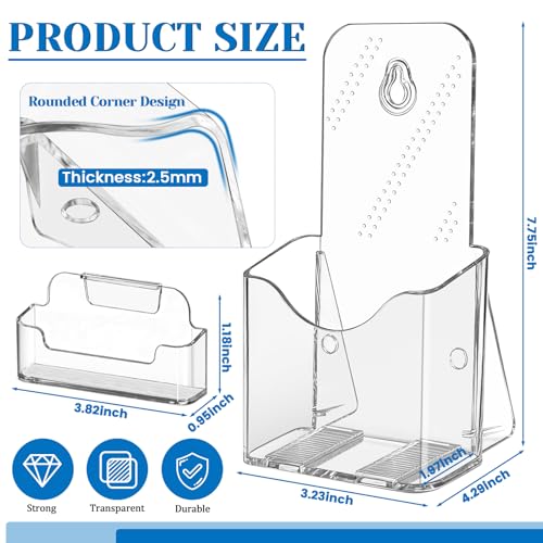 2 Pack 4 x 9 Acrylic Brochure Holder with Business Card Holder