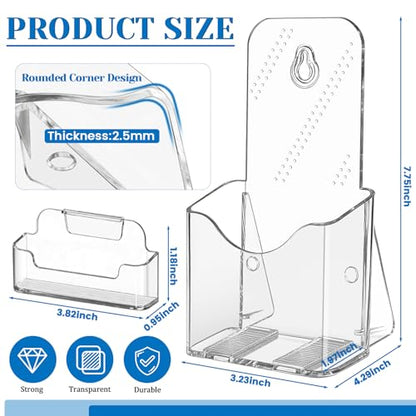 2 Pack 4 x 9 Acrylic Brochure Holder with Business Card Holder