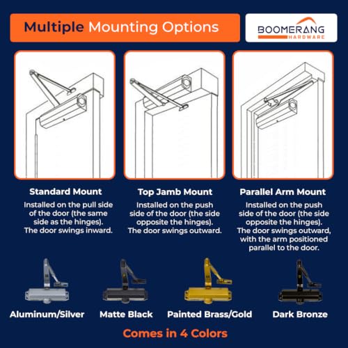 Boomerang D503 Light/Medium-Duty Designer Auto Commercial Door Closer - color: Painted Brass/Gold