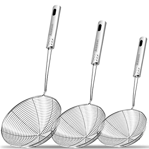 Anaeat Stainless Steel Spider Skimmer, Set of 3 Professional Kitchen Pasta Strainer Spoon with Long Handle - Asian Strainer Ladle Wire Skimmer Spoons for Cooking and Frying (4.5"+5.3"+6.1") - color: Spider Strainer Skimmer Set of 3