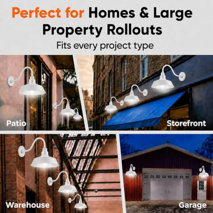 14in. White Outdoor Gooseneck Barn Light Fixture, 5000K Cool White - color: White (2-Pack), size: 22 in Gooseneck Arm