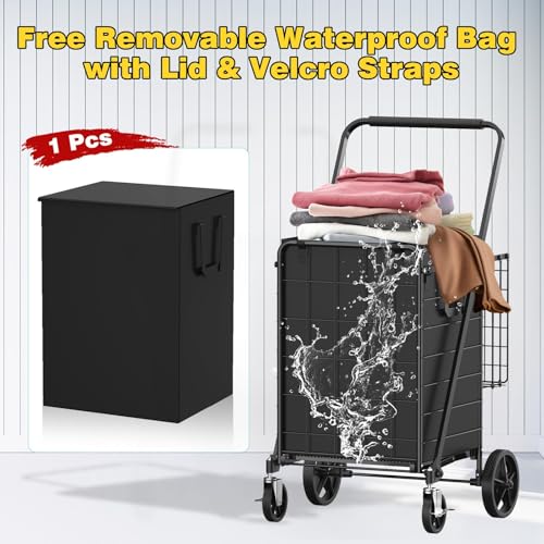 4.5 Cu Ft Folding Shopping Cart with 360° Braked Swivel Wheels
