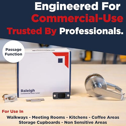 OAKMOORE Heavy Duty Commercial Door Handle | Passage Function | Grade 2 | No Lock/Key | for Meeting Rooms & Kitchens | Nickel Finish | C UL & ADA | ANSI A156.2 - size: Passage (Always Open)