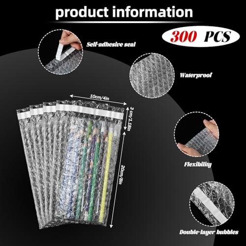 Frienda 300 Pcs Self Adhesive Bubble Bags Packing Pouches, 4" X 8" - size: 4" X 8"