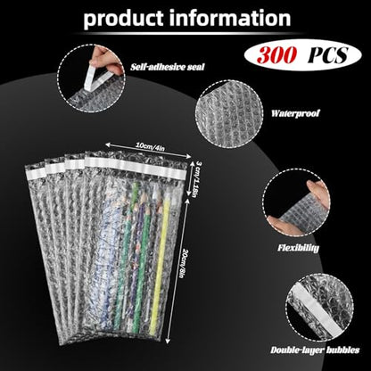 Frienda 300 Pcs Self Adhesive Bubble Bags Packing Pouches, 4" X 8" - size: 4" X 8"