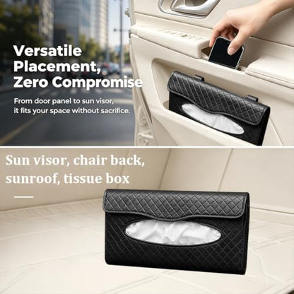 Car Visor Tissue Holder, Clip-on, Large Opening, PU Leather, Black - color: Black