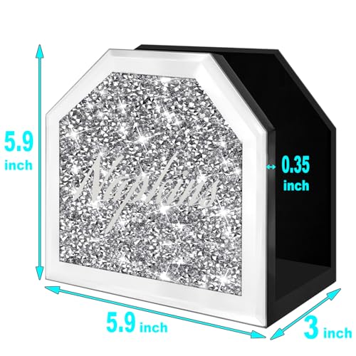 Wocred Mirror Napkin Holder,Crystal Crushed Diamond Vertical Holder,Cute Tissue Holder Holds Napkins Upright for Bathroom，Dining Table，Kitchen Table.(5.9”X5.9”X3”) - size: 6x3x5.9 inch