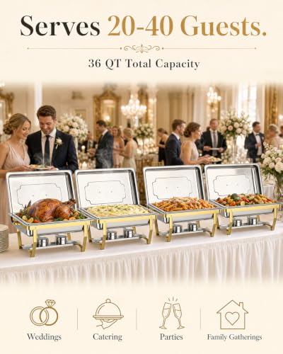 4 Pack 9QT Rectangular Chafing Dishes for Party Buffet Warmers with Lid