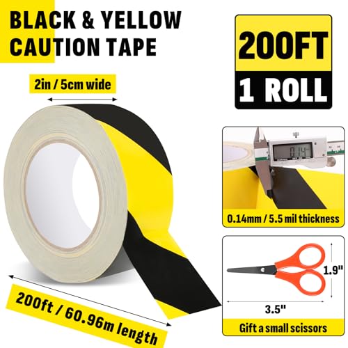 NUITPY 2in x 200 FT Black & Yellow Caution Tape Roll, Safety Tape - size: 2 inch x 200 feet x 1 roll