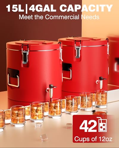 PYY Insulated Beverage Dispenser - 4 Gallon Stainless Steel Coffee Carrier with Spigot Handle, Commercial Thermal Container for Chocolate Iced Juice Tea, Milk Hot and Cold Drink - size: 4 Gallon