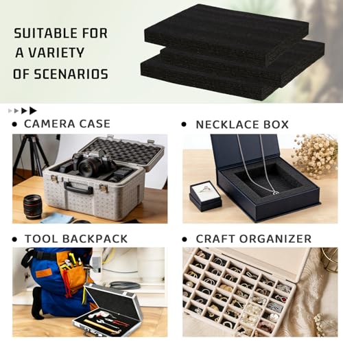 Black High Density Foam Insert Board 16'' x 12'' x 1.5'' for Case, 6pcs