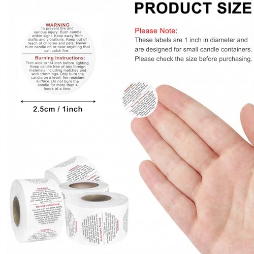 1 Inch Candle Warning Labels, 2000 PCS Mini Round Safety Stickers