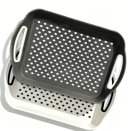 2 Pack Anti-Slip Serving Tray with Handles, 16" x 12", (Grey & White)