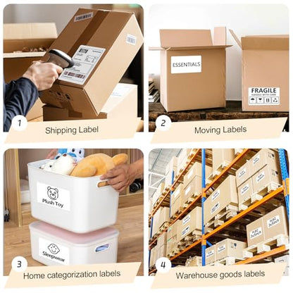 3x5 Inch Thermal Labels,Rectangle Sticker,300PCS Water & Oil Proof Shipping Labels with Strong Adhesive,Compatible with Zebra & Rollo,for Moving Boxes,Small Business & Inventory,White - color: White