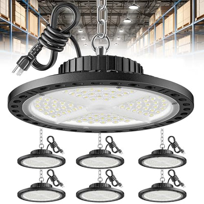 ISKYDRAW UFO LED High Bay Lights 6 Pack, 100W 15000LM Shop Lights