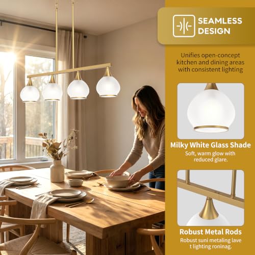 Phaosio Brushed Gold Kitchen Island Linear Pendant Light, 4-Light - color: Gold (White Glass Shades), size: 4-Light