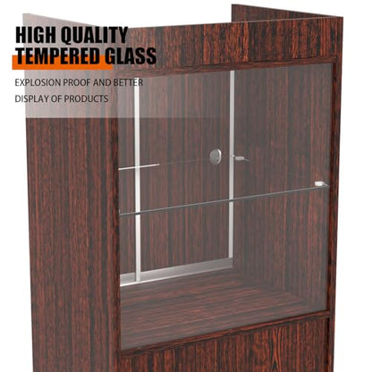 24" W x 18" D x 38" H - Walnut Retail Cash Register Stand Cash Wrap Checkout Desk Portable Counter Podium Stand with Glass Shelving Case for Retail Store, Meetings Reception - color: Walnut
