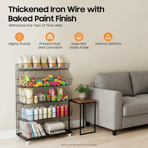 Retail Display Rack with Wheels, Black Wire Snack Display Stand