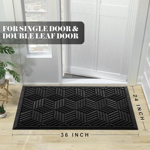Yimobra Large Door Mat 36x24, All-Season Waterproof Outdoor Mats for Front Door Entrance with Drainage Holes, Heavy Duty Non-Slip Doormat for Garage Patio Entryway Indoor, Black - color: Black, size: 36x24 Inch