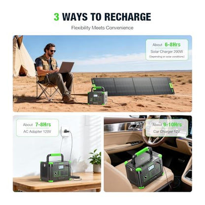 1000W Portable Power Station & 200W Foldable Solar Panel Generator Kit - color: Dark Green