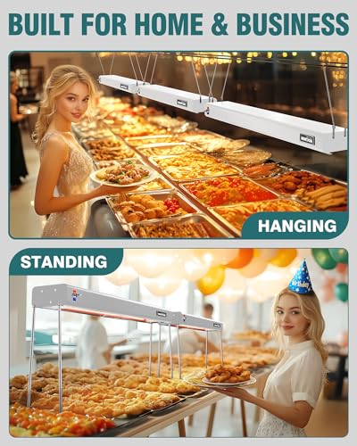 WantJoin Food Heat Lamp - 35 Inch Commercial Food Warmer Lamp Strip, 750W 86-176°F/30-80°C Electric Aluminum Hanging & Freestanding Dual-Use Heat Lamps for Kitchen Catering Restaurant Buffet, Silver