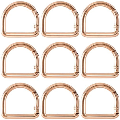 HINZIC D Ring Spring Key Hooks Keyring Clip Buckles Clasp Clamps for Belt Backpacks Handbag Purse Strap - color: 9pcs Gold