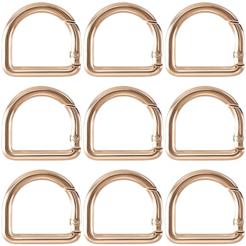 HINZIC D Ring Spring Key Hooks Keyring Clip Buckles Clasp Clamps for Belt Backpacks Handbag Purse Strap - color: 9pcs Gold