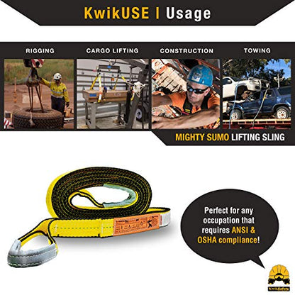 KwikSafety - Charlotte, NC - Mighty Sumo 2”x 10’ Poly Web Sling Lifting Strap Construction ASME OSHA / 6400lbs Vertical 5100lbs Choker 12800lbs Basket/Rigging Moving Towing Hoisting Gear - size: 2"x10' | 6400 lbs
