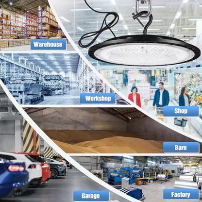 YANYCN 6 Pack 400W UFO Led High Bay Light Fixture,120VAC,5000K 61000LM Daylight Commercial Shop Bay Lighting,[1750W MH/HPS Equiv.] US Plug Area Lighting for Warehouse/Barn/Gym/Factory/Workshop - size: 400W 6pack UFO Led High Bay light
