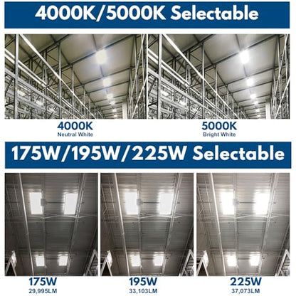 Konlite Pack of 2 ALTA LED High Bay Light - 4FT - 225W/195W/175W - 37,600 Lumens - 5000K/4000K Selectable - 120-277V - 600W Metal Halide Equal - size: 2 PACK - 225W/195W/175W