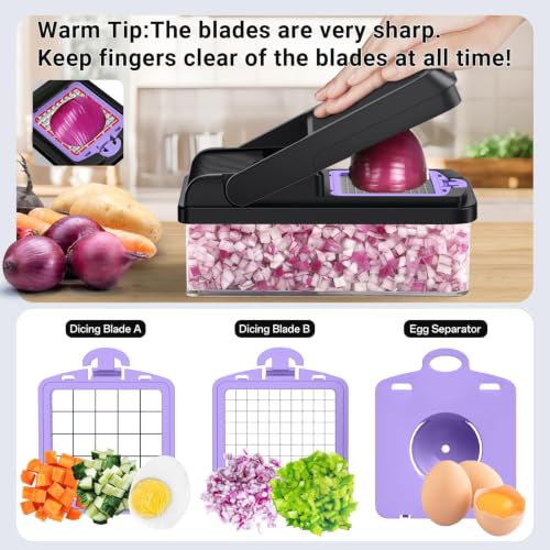 12-in-1 Vegetable Chopper with 7 Blades, Food Veggie Cutter, Purple - color: Purple, size: 7 Blades